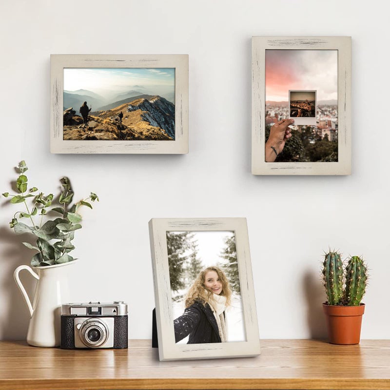 Emfogo 4x6 Picture Frame, Pack of 2 Photo Frame with Real Glass, Solid Wood Rustic Picture Frames 4x6 Display for Wall Decor (Vintage White) - Image 3