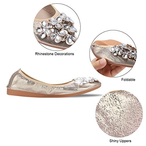 KUNWFNIX Women Ballet Flats Rhinestone Wedding Ballerina Shoes Foldable Sparkly Comfort Slip on Flat Shoes - Image 3