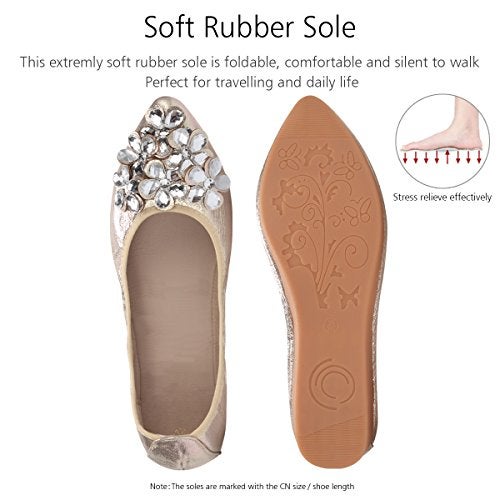KUNWFNIX Women Ballet Flats Rhinestone Wedding Ballerina Shoes Foldable Sparkly Comfort Slip on Flat Shoes - Image 4