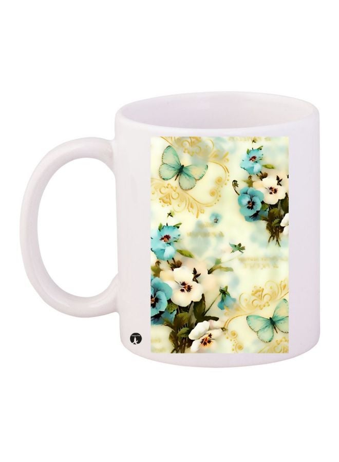 RYN Floral Printed Coffee Mug White/Green/Beige 11ounce