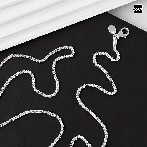 Amberta Italian 925 Sterling Silver Diamond Chain for Women - 1.7 mm Snow/Rock Silver Chain Necklace: 18 inch/ 45 cm Silver Choker Necklace - Image 3
