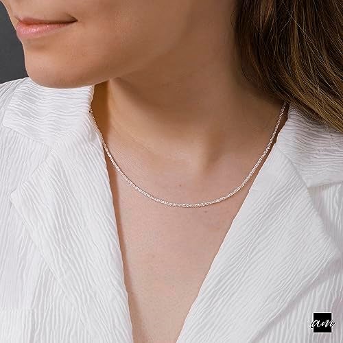 Amberta Italian 925 Sterling Silver Diamond Chain for Women - 1.7 mm Snow/Rock Silver Chain Necklace: 18 inch/ 45 cm Silver Choker Necklace - Image 2