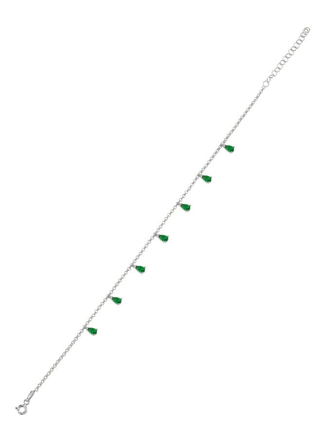 EMNON - 925 Sterling Silver Jewelry Rhodium Plated Emerald CZ Dangle Rolo Chain Charm Bracelet 100% Precious Metal Gift for Women- Emnon11BR - Image 1