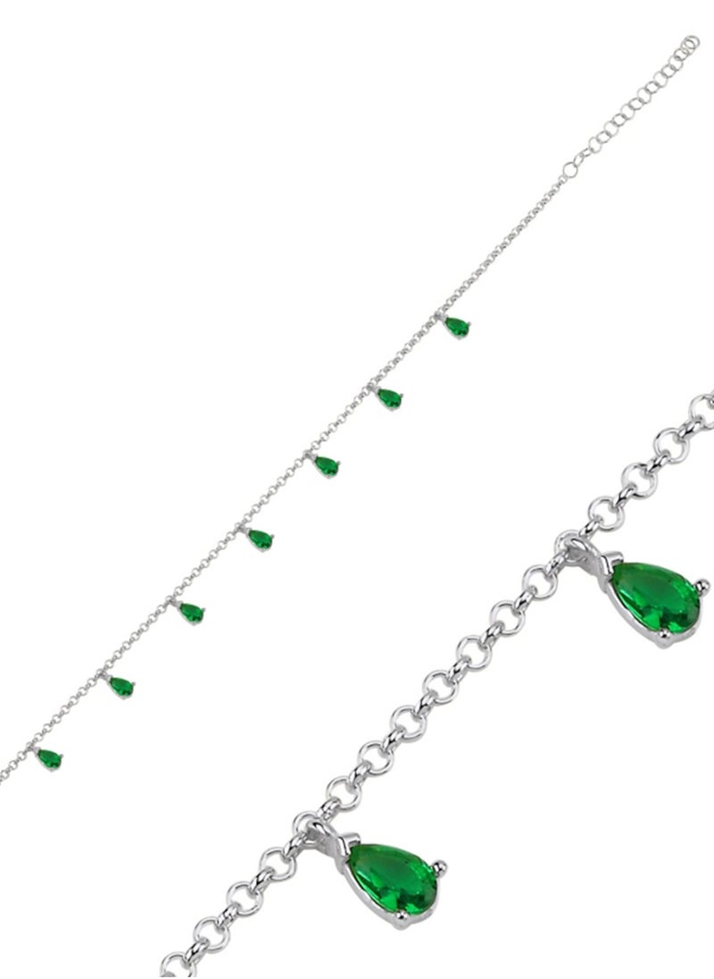 EMNON - 925 Sterling Silver Jewelry Rhodium Plated Emerald CZ Dangle Rolo Chain Charm Bracelet 100% Precious Metal Gift for Women- Emnon11BR - Image 1