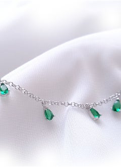 EMNON 925 Sterling Silver Jewelry Rhodium Plated Emerald CZ Dangle Rolo Chain Charm Bracelet 100% Precious Metal Gift for Women- Emnon11BR  - Image 3