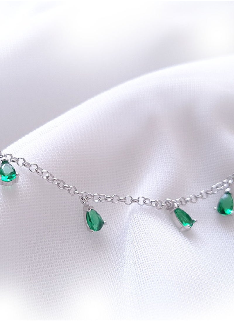 EMNON - 925 Sterling Silver Jewelry Rhodium Plated Emerald CZ Dangle Rolo Chain Charm Bracelet 100% Precious Metal Gift for Women- Emnon11BR - Image 1