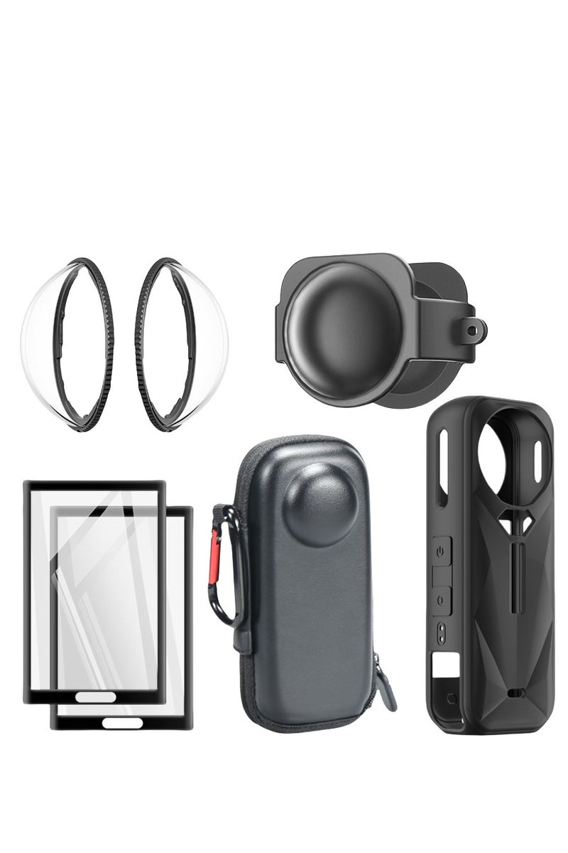 Milatech Camera Accessory Kit for Insta 360 X5 - Lens Guards, Silicone Case, Camera Case (Black, Unisex) - Image 1