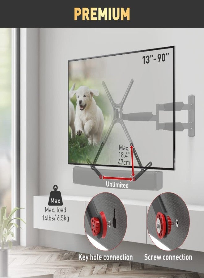 Barkan Soundbar Mount, Adjustable Bracket for Mounting Above or Under The TV, Sizes 13-80 inch, Fits Most of Sound Bars Up to 14 lbs, Easy Assembly Black - Image 2