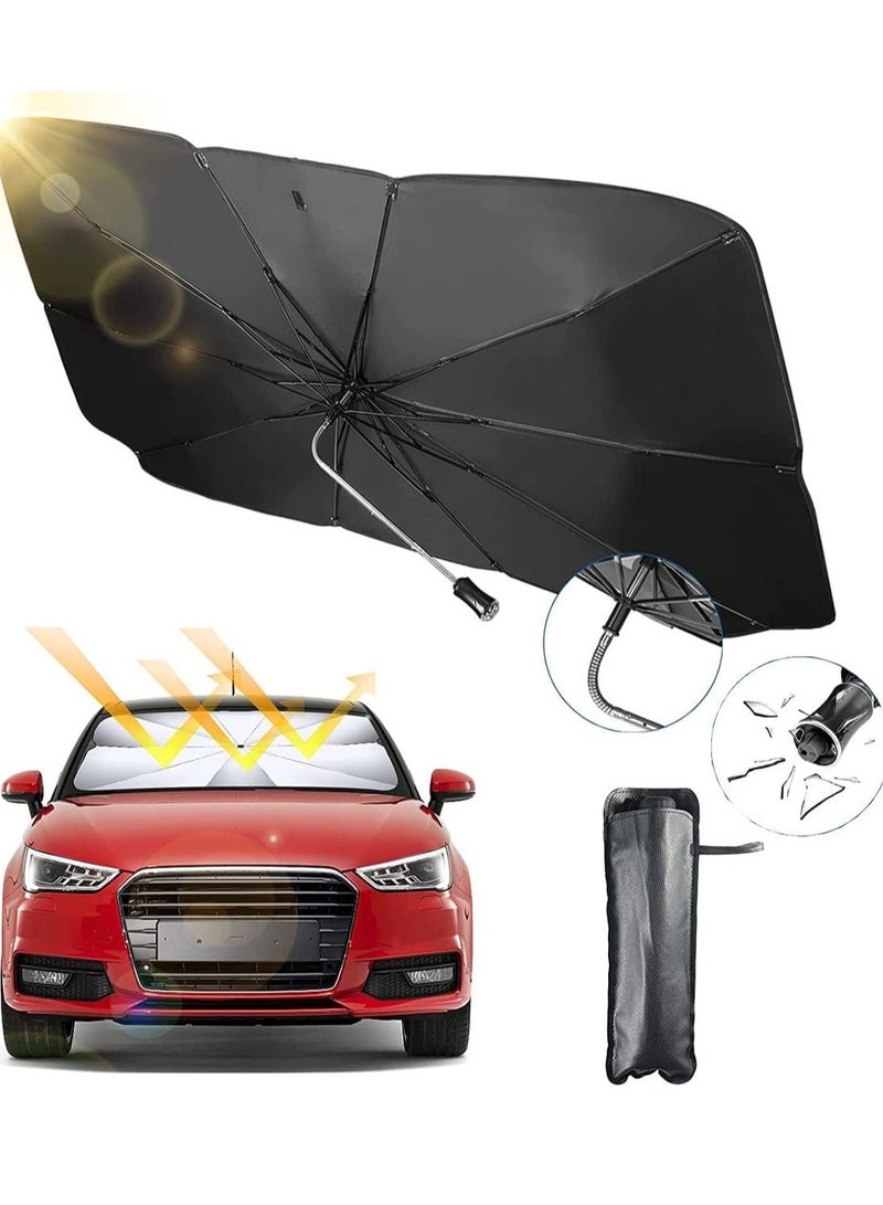 Car Windshield Sun Shade Umbrella with Safety Hammer – Extra Large Foldable Sunshade with Bendable Shaft for UV and Heat Protection (150cm x 85cm) - Image 1