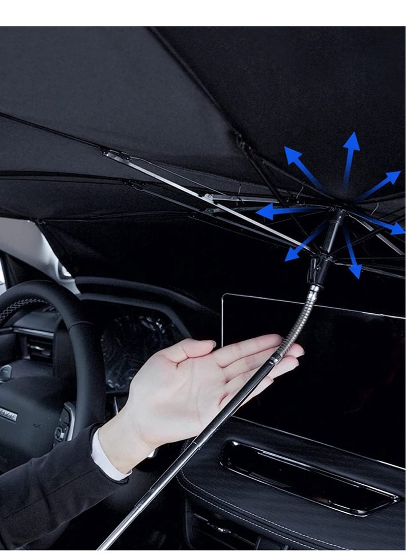 Car Windshield Sun Shade Umbrella with Safety Hammer – Extra Large Foldable Sunshade with Bendable Shaft for UV and Heat Protection (150cm x 85cm) - Image 2
