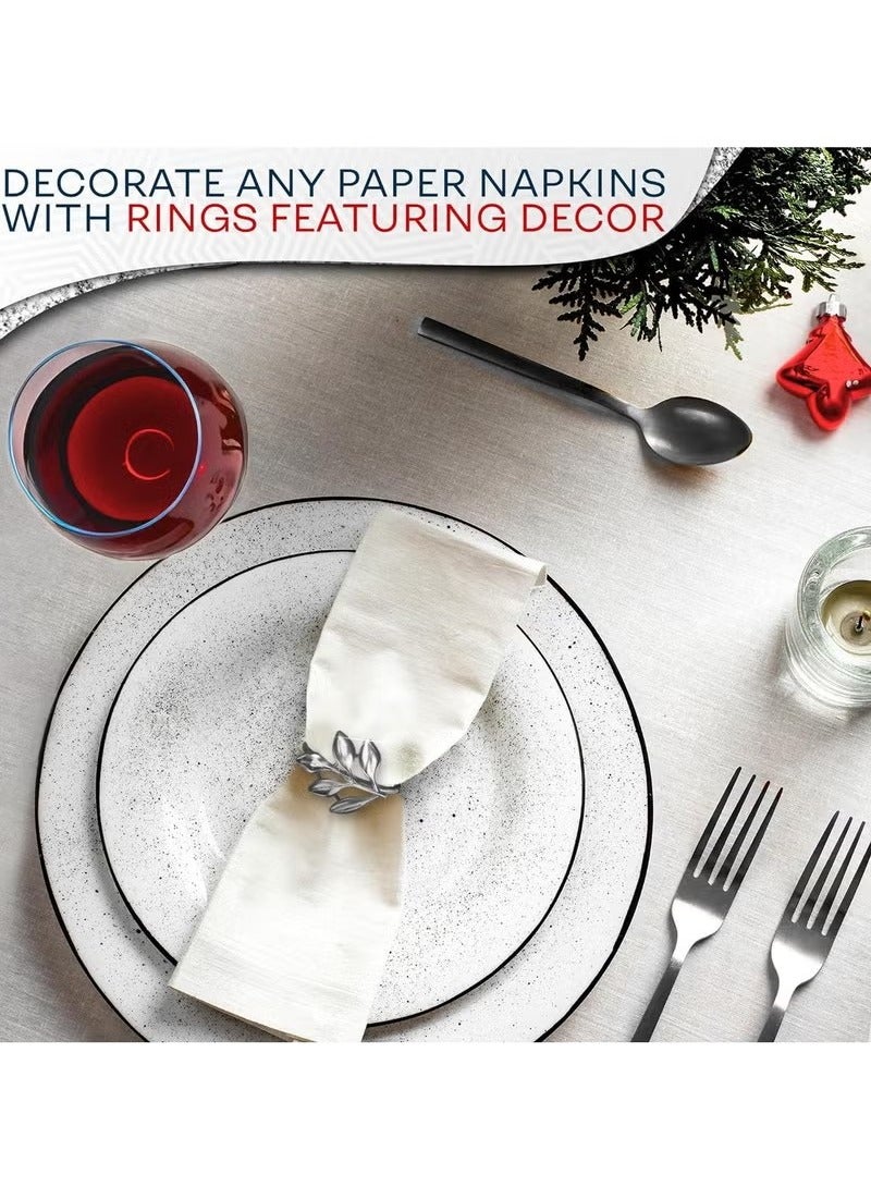 12 PCS Napkin Ring Holder, Silver Napkin Clasp Sets, Vintage Leaf Napkin Ring Holders, Table Napkin Buckles for Formal or Casual Dinning Table Decor  - Image 2