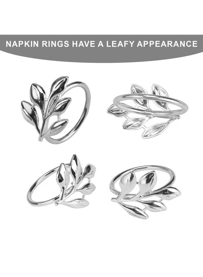 12 PCS Napkin Ring Holder, Silver Napkin Clasp Sets, Vintage Leaf Napkin Ring Holders, Table Napkin Buckles for Formal or Casual Dinning Table Decor  - Image 3