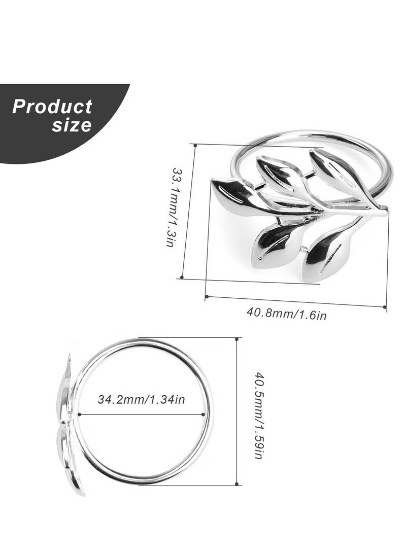 12 PCS Napkin Ring Holder, Silver Napkin Clasp Sets, Vintage Leaf Napkin Ring Holders, Table Napkin Buckles for Formal or Casual Dinning Table Decor  - Image 4