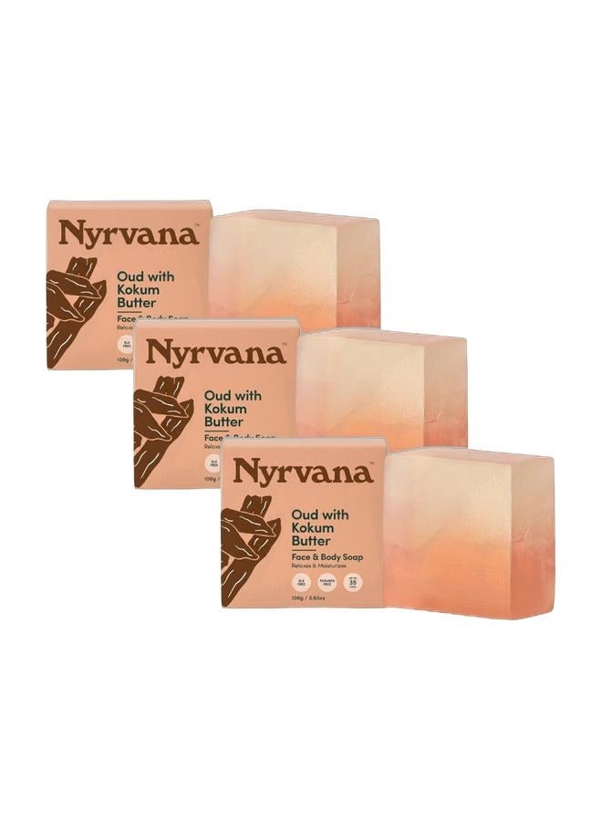 Nyrvana Oud with Kokum Butter Soap | Pack of 3 x 100g (3.52 oz) | Relaxes & Deeply Moisturizes | Non-Drying | Natural Soap for Dry Skin - Image 1