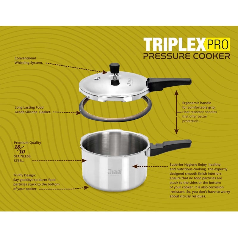 JIAA make life beautiful JIAA TRIPLEXPRO Triply Stainless Steel Pressure Cooker 3L Outer Lid Works on Induction Gas Perfect for Small Families 24 People Durable 3Layer Body ISI Certified 5Year Warranty - Image 4