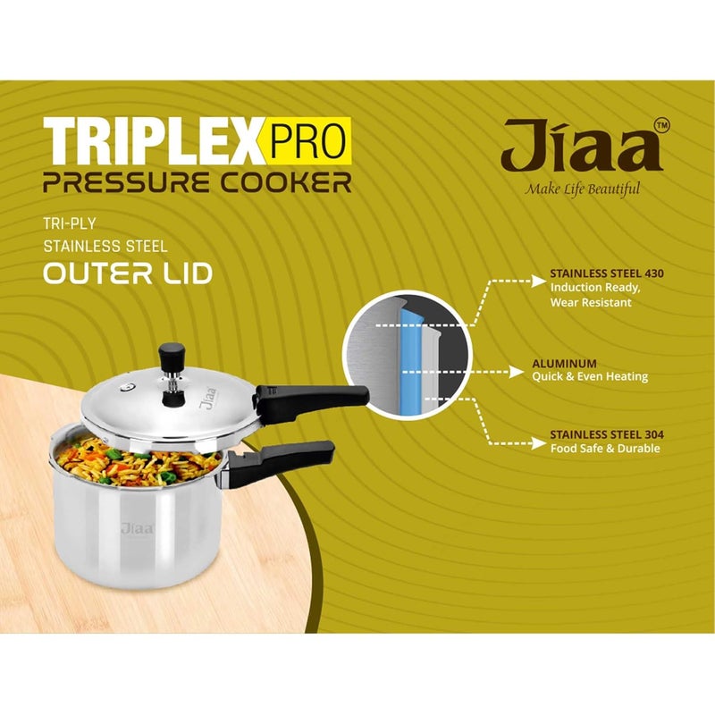 JIAA make life beautiful JIAA TRIPLEXPRO Triply Stainless Steel Pressure Cooker 3L Outer Lid Works on Induction Gas Perfect for Small Families 24 People Durable 3Layer Body ISI Certified 5Year Warranty - Image 3
