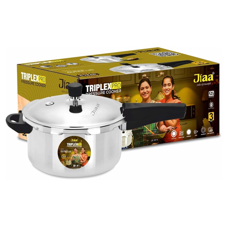 JIAA make life beautiful JIAA TRIPLEXPRO Triply Stainless Steel Pressure Cooker 3L Outer Lid Works on Induction Gas Perfect for Small Families 24 People Durable 3Layer Body ISI Certified 5Year Warranty - Image 2