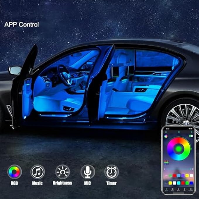 NALACAL شريط إضاءة ليد للسيارة من ليدكير، 9 في 1، إضاءة داخلية للسيارة بتقنية RGB مع خاصية التحكم بالتطبيق، مجموعة إضاءة محيطة 16 مليون لون، مع 5 شرائط ليد من الألياف البصرية، 4 مصابيح أسفل لوحة القيادة، متزامنة مع الموسيقى - Image 2