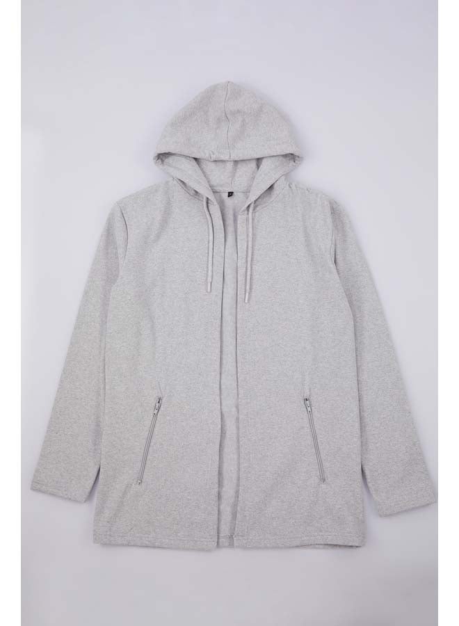 trendyol Grey Melange Zippered Hooded Sweatshirt/Cardigan TMNAW21HI0211 - Image 2