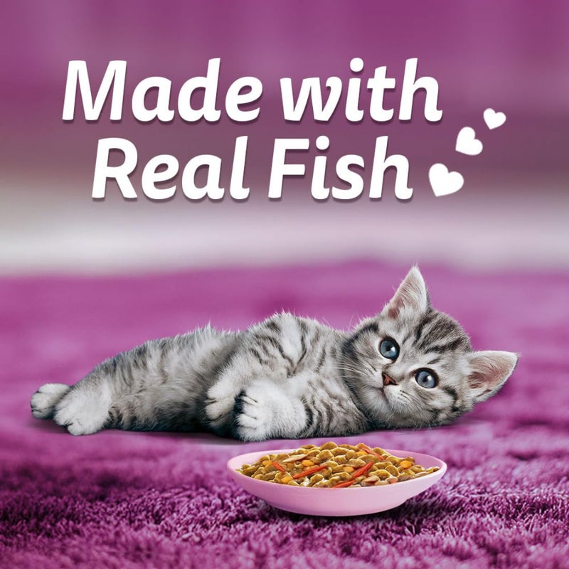 Whiskas طعام رطب للقطط الصغيرة ويكساس مزيج لذيذ (2-12 شهرًا) بنكهة كوكتيل المأكولات البحرية والجزر في صلصة، 70 جرام × 14، 100% تغذية كاملة ومتوازنة للقطط الصغيرة - Image 5