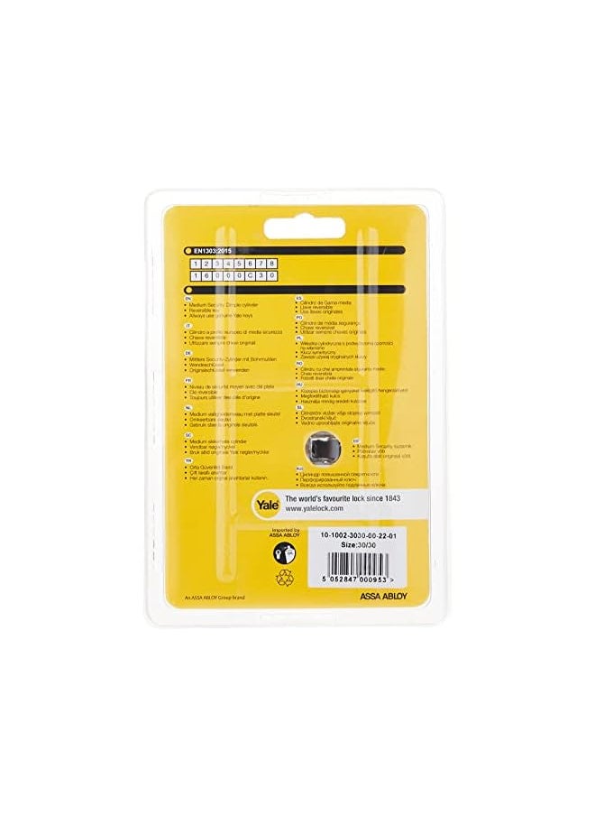 Yale - 10 1002 3030 00 22 01 1000 Series Double Euro Profile Cylinder Dimple Key 30 Plus 30 Satin Nickel - Image 1