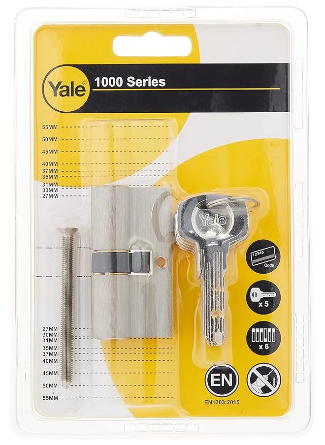 Yale - 10 1002 3030 00 22 01 1000 Series Double Euro Profile Cylinder Dimple Key 30 Plus 30 Satin Nickel - Image 1