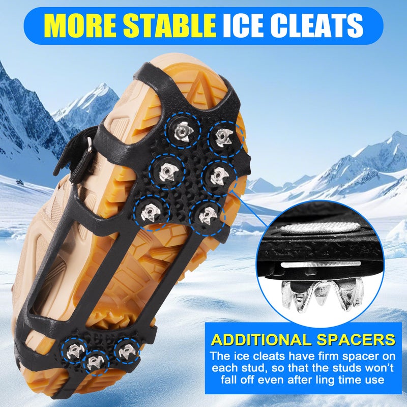 OROOTL Ice Snow Cleats for Shoes and Boots 9 Studs Crampons Shoe Spikes for Snow and Ice Non-Slip Ice Shoes Grippers with Adjustable Straps Overshoe for Women Men Kids Hiking Walking Ice Fishing - Image 2