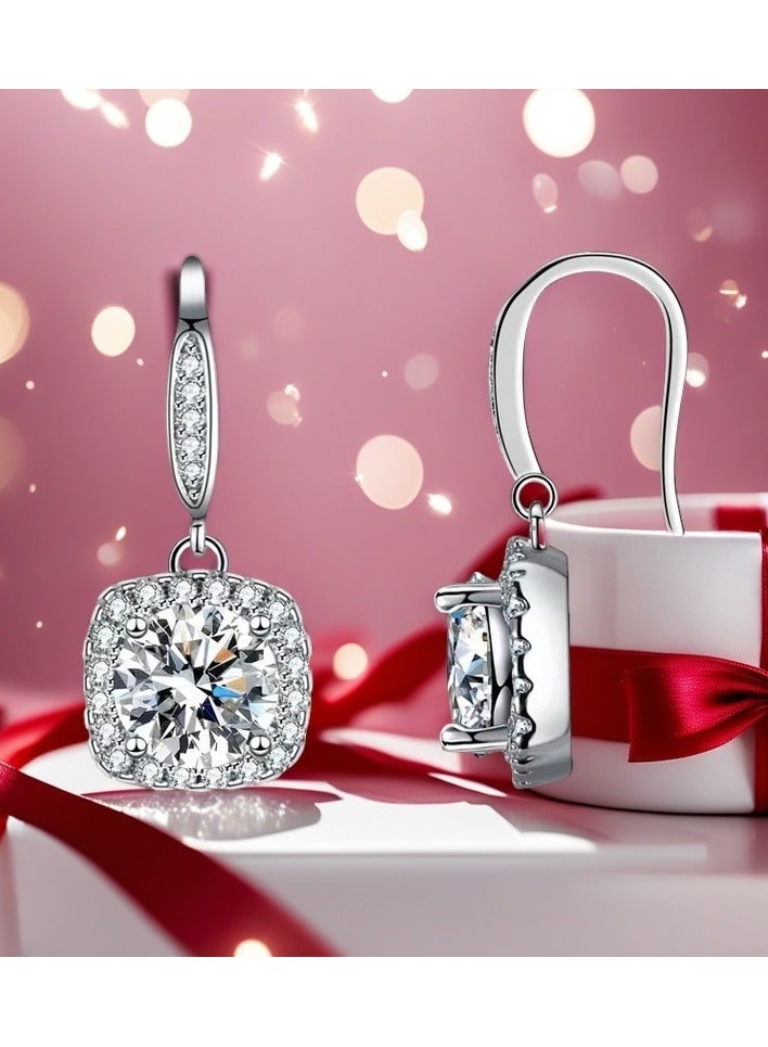 أقراط مويسانايت مطعمة بزركونيا مستديرة من الفضة الإسترليني925,هدية رأس السنة للنساء - Image 1