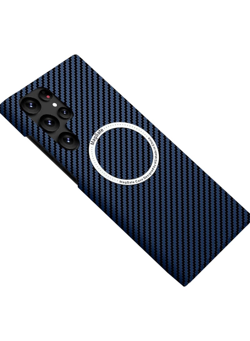 Magsafe جراب Samsung Galaxy S24 Ultra متوافق مع Mag-safe، جراب فائق النحافة من ألياف الكربون S24 Ultra، جراب واقٍ مغناطيسي رفيع صلب من البولي كربونات لهاتف Galaxy S24 Ultra 5G (S24 Ultra، أزرق)