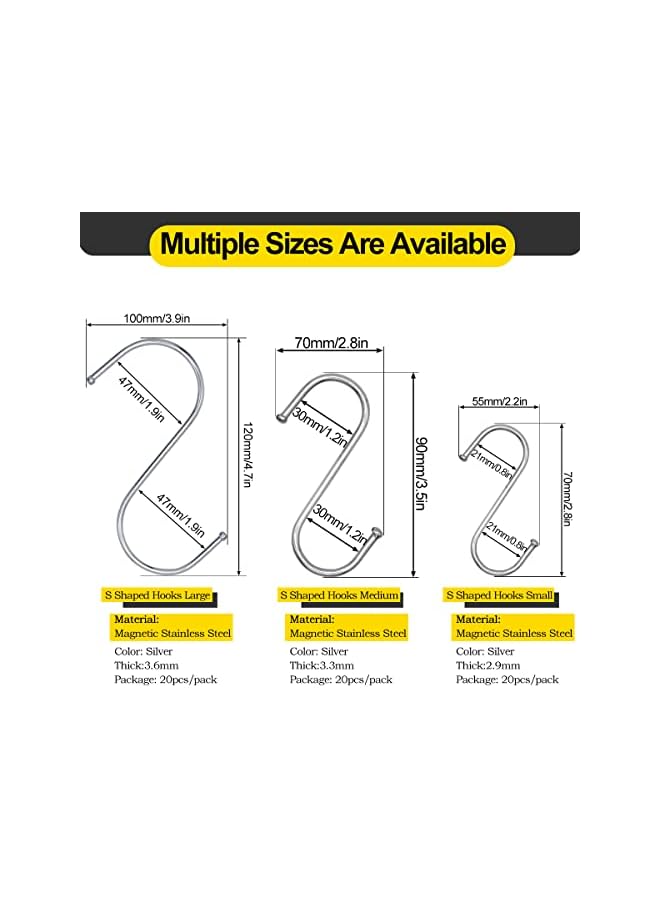 PROMASS promass 20PCS S-Shaped Hooks, Premium Stainless Steel Metal Hanging Hooks Multi Function, Heavy-Duty Hangers for Kitchen Office Bathroom Bedroom (Silver, Medium)  - Image 2