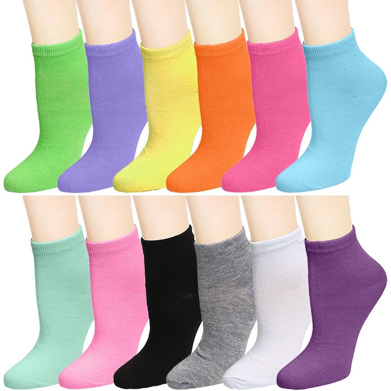 Falari 12 Pairs Women Novelty Ankle Socks Colorful ComfortSoft Lightweight Sports Athletic Socks (12 Colors) - Image 1
