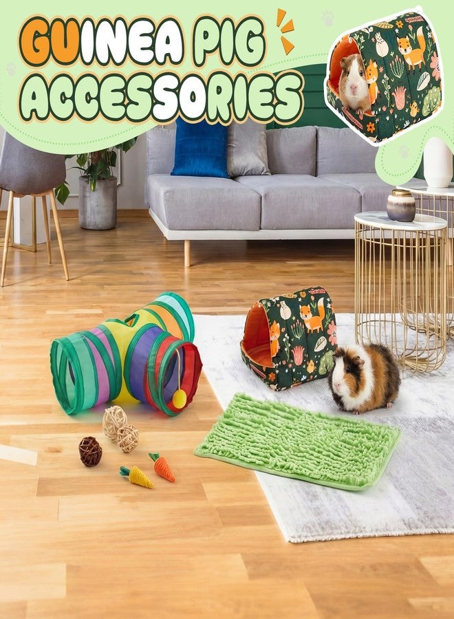 Sonwyoung 12 Pcs Guinea Pig Starter Kit, Guinea Pig Hideout Toy Set with Tunnel and House, Chew Toy Bowl Water Feeder Cage Accessories for Hamster Hedgehog Chinchilla Small Animal(Stylish Style,Green) - Image 3