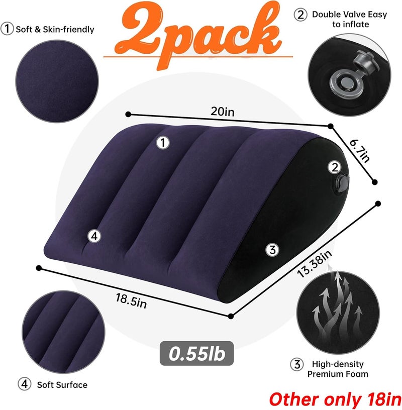 JCDOBEST Portable Inflatable Wedge Pillow 2 Pack, Body Positioner for Sleep Support, Adjustable Travel Pillow - Lightweight Bed/Leg Support Pillow, Fast Inflation，for Home Outdoor Travel Blue - Image 2