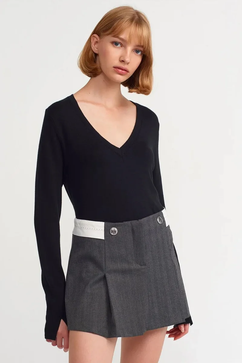 Dilvin Dark Grey DILVIN High-Waist Pleated Mini Skirt With Belt for Women | Best Price UAE