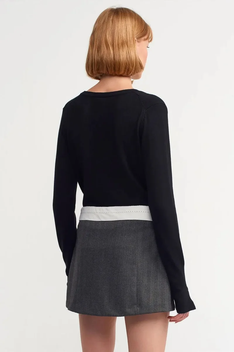 Dilvin Dark Grey DILVIN High-Waist Pleated Mini Skirt With Belt for Women | Best Price UAE