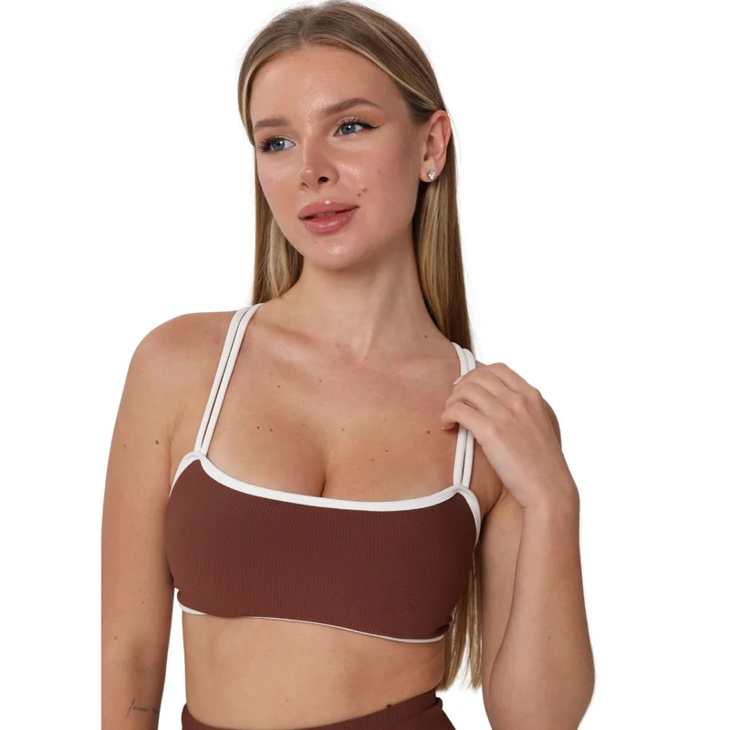 Mohuki Olivia Ribbed Yoga Bra - Brown