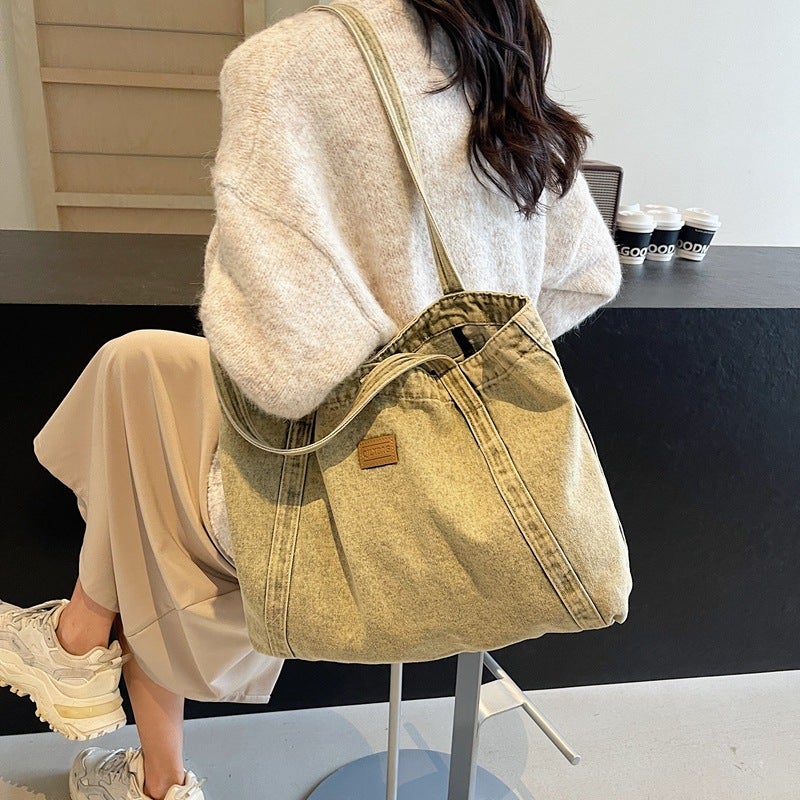 Denim Shoulder Bag Large Capacity Tote Bag Shopping Bag Niche Literary Casual Handbag - Image 4