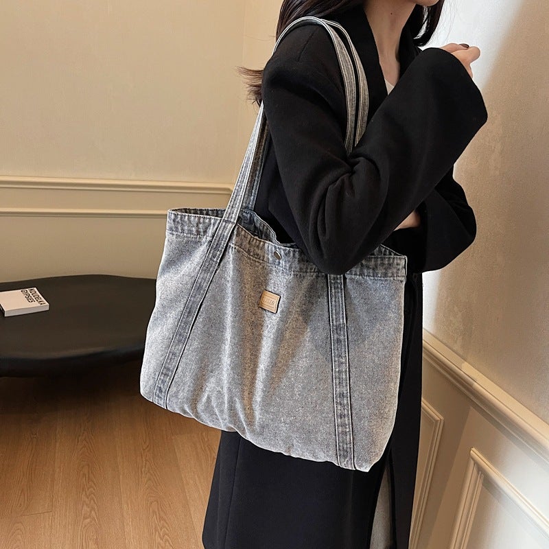 Denim Shoulder Bag Large Capacity Tote Bag Shopping Bag Niche Literary Casual Handbag - Image 2