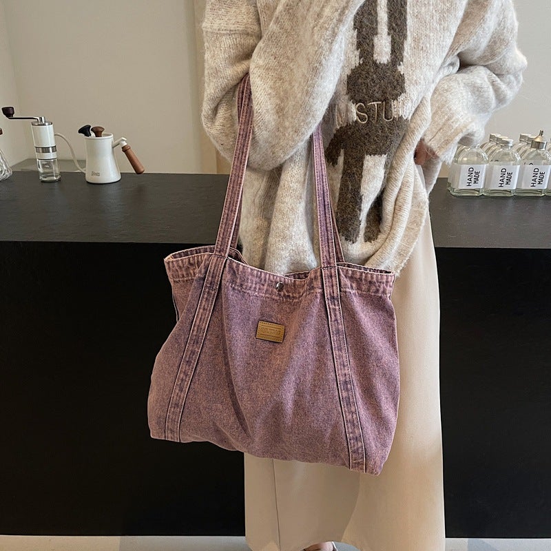 Denim Shoulder Bag Large Capacity Tote Bag Shopping Bag Niche Literary Casual Handbag - Image 3