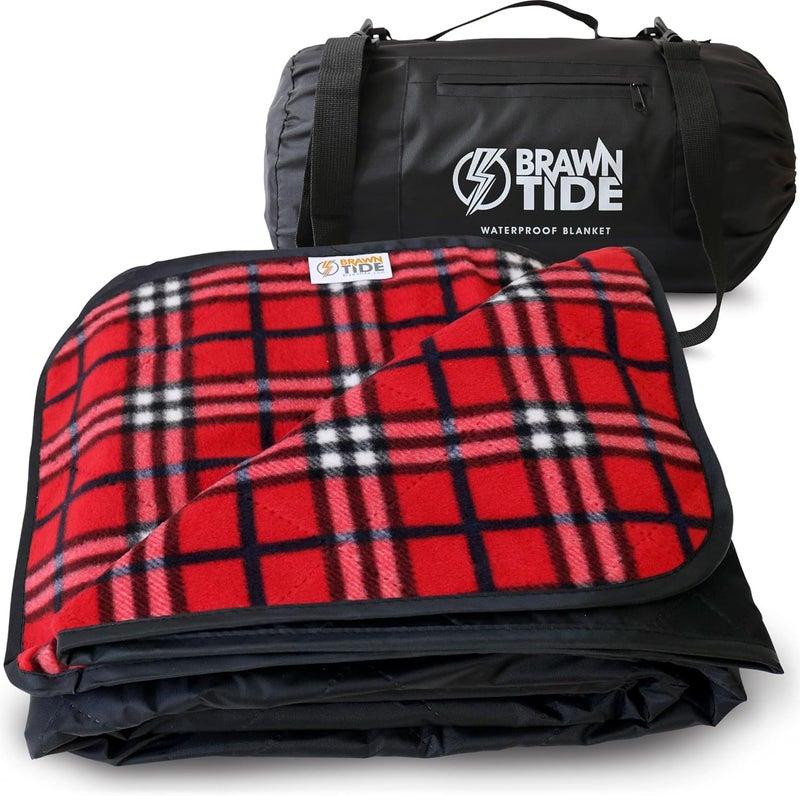 BRAWNTIDE Large Outdoor Waterproof Blanket - Extra Thick Fleece, Warm, Windproof, Sandproof, Quilted, 82" x 55", Ideal for Beaches, Picnics, Camping, Stadiums, Dogs, Car - Image 1