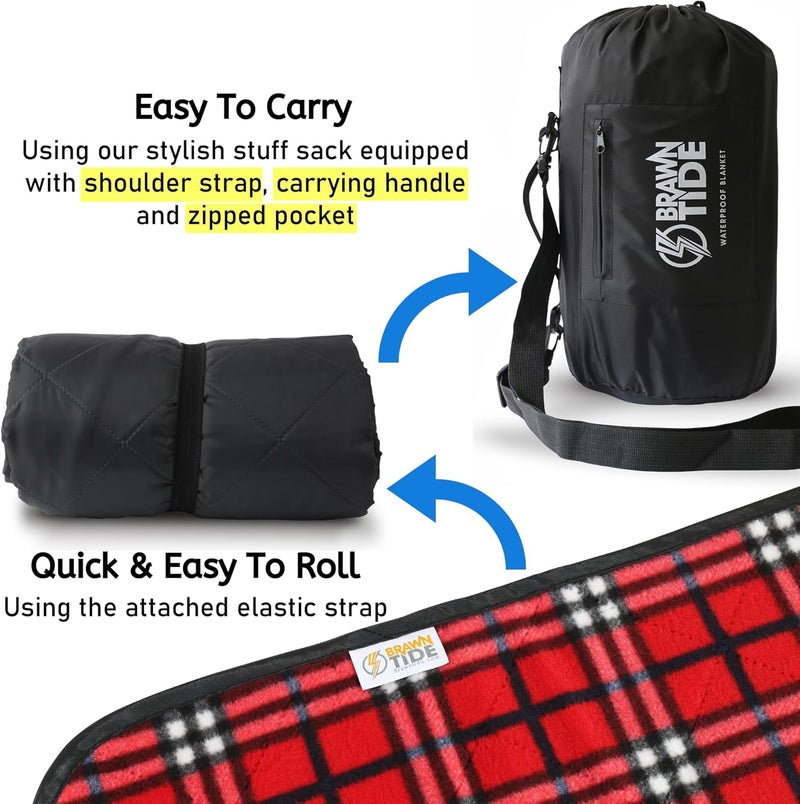 BRAWNTIDE Large Outdoor Waterproof Blanket - Extra Thick Fleece, Warm, Windproof, Sandproof, Quilted, 82" x 55", Ideal for Beaches, Picnics, Camping, Stadiums, Dogs, Car - Image 4
