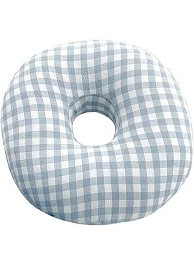 Ear Piercing Pillow For Side Sleepers Blue Plaid Donut Cushion With Ventilated Hole Relieves Ear And Pressure Sores - Image 1