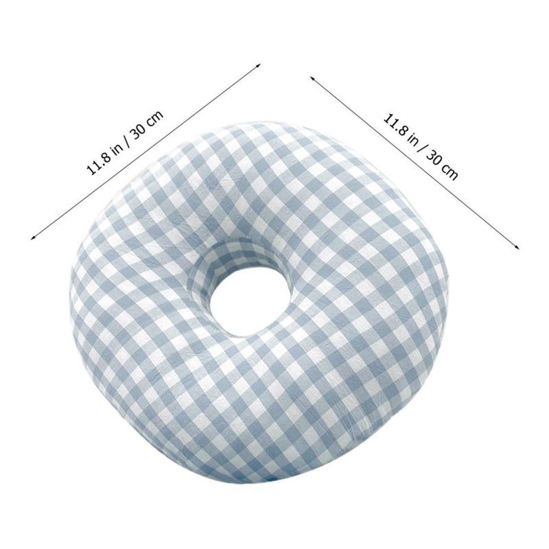 Ear Piercing Pillow For Side Sleepers Blue Plaid Donut Cushion With Ventilated Hole Relieves Ear And Pressure Sores - Image 3