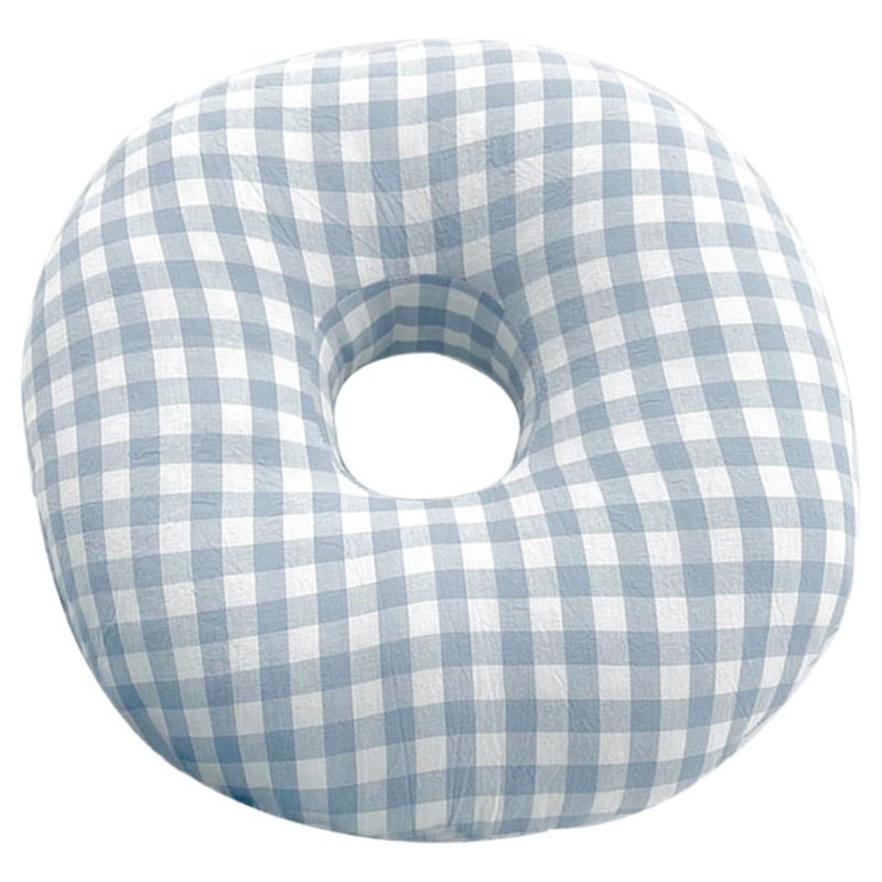 Ear Piercing Pillow For Side Sleepers Blue Plaid Donut Cushion With Ventilated Hole Relieves Ear And Pressure Sores - Image 2