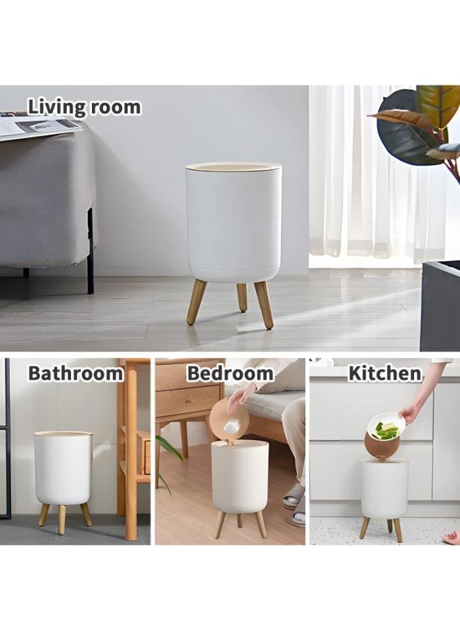 Generic - Bedroom Small Trash Can with Lid, Plastic Bathroom Garbage Can with Push Button, Nordic Trash Cans, White Trash Bin Waste Basket Suitable for Kitchen,Office,Dog Proof Trash can (1.8 Gal Round) - Image 1