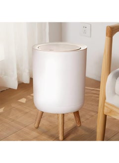 Bedroom Small Trash Can with Lid, Plastic Bathroom Garbage Can with Push Button, Nordic Trash Cans, White Trash Bin Waste Basket Suitable for Kitchen,Office,Dog Proof Trash can (1.8 Gal Round)