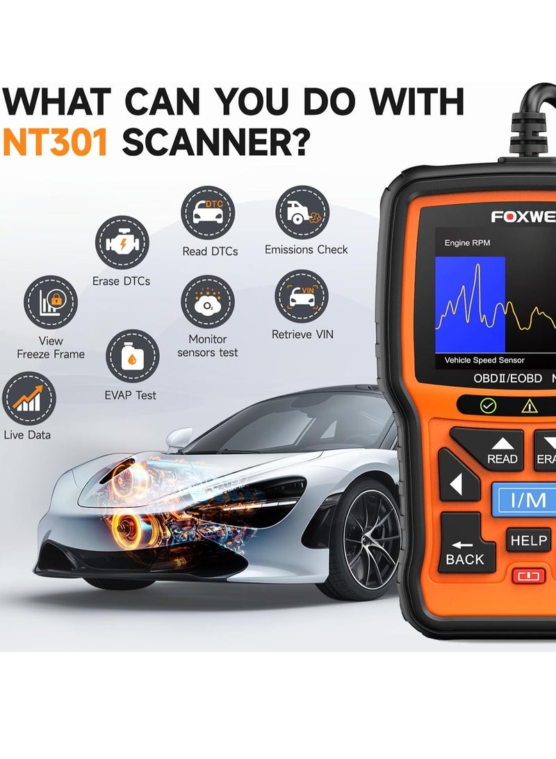 Foxwell NT301 OBD2 Scanner Professional Mechanic OBDII Diagnostic Code Reader Tool for Check Engine Light - Image 3