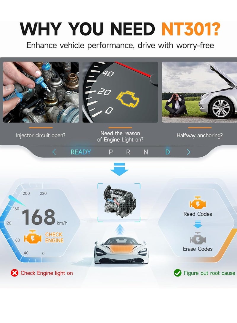 Foxwell NT301 OBD2 Scanner Professional Mechanic OBDII Diagnostic Code Reader Tool for Check Engine Light - Image 4