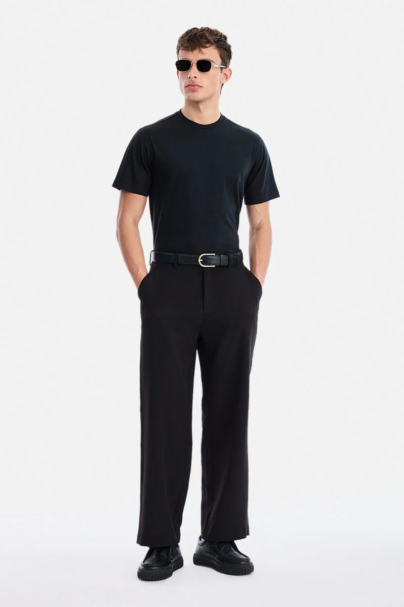 سنيتش Black Solid Half Sleeve Regular Fit Casual Luxe T-Shirt