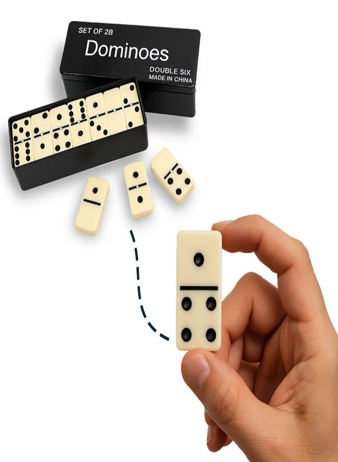 Double Dominoes Set 28 Pieces High Quality for Entertaining Family and Friends - Durable Design for All Ages (Black)  - Image 1